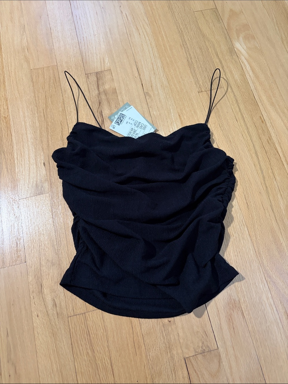 H&M Black Ruched Spaghetti Strap Camisole